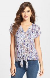 Lucky Brand Diamond Print Tie Front Top at Nordstrom