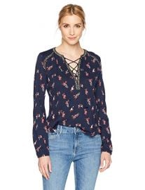 Lucky Brand Ditsy Lace Up Peasant Top at Amazon