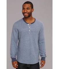 Lucky Brand Double Fabric Contrast Henley Blue HeatherNavy Heather at 6pm