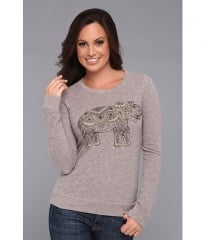 Lucky Brand Elephant Emb Pullover Heather Grey at 6pm