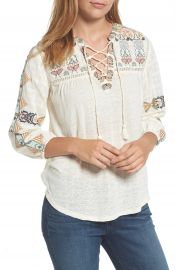 Lucky Brand Embroidered Lace-Up Top at Nordstrom