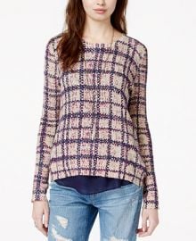 Lucky Brand Layered Contrast Plaid Sweater at Macys