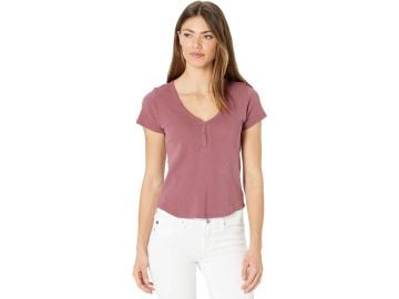 Lucky Brand Pointelle Short Sleeve V-Neck Henley  com at Zappos