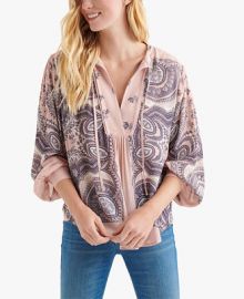 Lucky Brand Printed Tie-Neck Blouson Top   Reviews - Tops - Women - Macy s at Macys