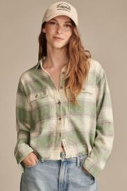 Lucky Brand Raw Edge Flannel Cropped Button Down Shirt in Green Plaid at Lucky Brand