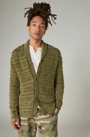 Lucky Brand Shawl Collar Cable Stitch Cardigan in Drk Olive Acid Wash at Lucky Brand