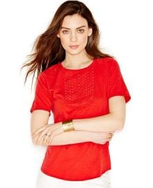 Lucky Brand Short-Sleeve Eyelet Blouse in Red at Macys