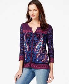 Lucky Brand Three-Quarter-Sleeve Printed Top at Macys