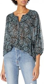 Lucky Brand Women s Black Paisley Peasant Top at Amazon