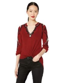 Lucky Brand Women s Embroidered Sleeve Peasant TOP at Amazon