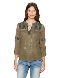 Lucky Brand Women s Lace up Embroidered Top at Amazon