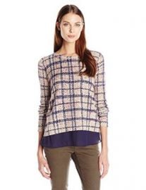 Lucky Brand Womenand39s Plaid Printed Pullover Sweater at Amazon