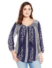 Lucky Brand Womenand39s Plus-Size Mixed-Print Top in Blue at Amazon