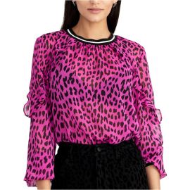 Lucky Leopard Ruffle Striped Blouse by Rachel Roy at Walmart