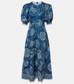 Lucky printed linen midi dress at Mytheresa