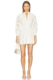 Lucy Embroidered Longsleeve Mini Shirt Dress With Tie Belt at Revolve