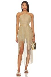 Luli Fama Dorada Cross Halter Long Fringe Dress at Revolve