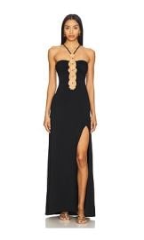 Luli Fama Inner Circle Halter Long Dress In Black at Revolve