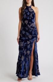 Lulus Dreamy Blossom Burnout Velvet Halter Gown at Nordstrom