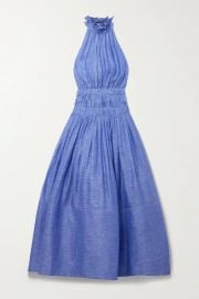 Luminous gathered linen and silk-blend halterneck maxi dress at Net a Porter