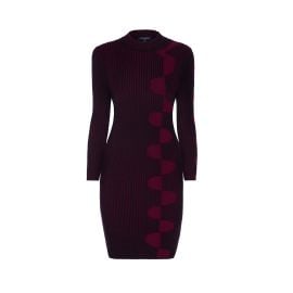 Luna Two-Tone Ribbed Knit Dress With Graphic Detail In Red Rumour London Wolf amp Badger at Wolf & Badger