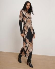 Lupita Paisley Midi Dress in Black Multi at Veronica Beard