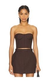 Lurex Pinstripe Strapless Crop Top In Chocolate at Revolve