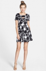 Lush Floral Print Cutout Skater Dress at Nordstrom