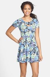 Lush Floral Print Cutout Skater Dress at Nordstrom