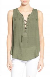 Lush Lace-Up Woven Tank in Dusty Olive at Nordstrom