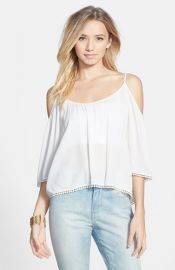 Lush Pom Trim Cold Shoulder Top at Nordstrom