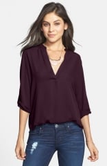 Lush Roll Tab Sleeve Woven Shirt in purple at Nordstrom