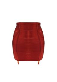 Luxury Satin Elastic Strapping Adjustable Classic Signature Waspie Skirt Burnt Red at Bordelle