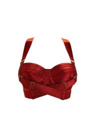 Luxury Wired Satin Elastic Strappy Signature Panelled Bodice Bra Burnt Red at Bordelle