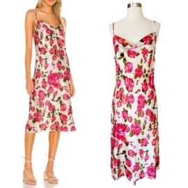 Lx27AGENCE Dresses Lagence Nyla Cowl Neck Rose Floral Dawn Rosewood Ivory Red Silk Sleeveless Slip Poshmark at Poshmark