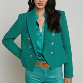 Lx27AGENCE Jackets amp Coats Lagence Brooke Cropped Blazer Eucalyptus Green Tweed Double Breasted Sz 2 Poshmark at Poshmark