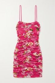 Lx27AGENCE Karly ruched floral-print stretch-tulle mini dress NET-A-PORTER US at Net a Porter