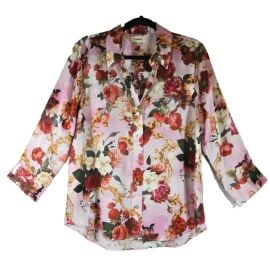 Lx27AGENCE Tops New Lagence Floralprint Longsleeve Silk Top In Pink Sz L T3726 Poshmark at Poshmark