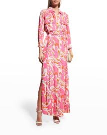 Lx27Agence Cameron Abstracted Printed Belted Maxi Shirt Dress at Neiman Marcus