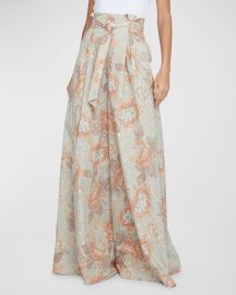 Lx27Agence Chantae Soft Pastel Vintage Floral Paperbag Puddle Pants at Neiman Marcus