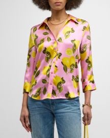 Lx27Agence Dani 34-Sleeve Lemon-Print Blouse at Neiman Marcus