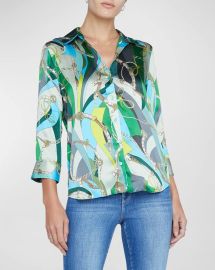 Lx27Agence Dani Belt Swirl Printed Silk Blouse at Neiman Marcus