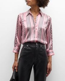 Lx27Agence Dani Chain-Print Button-Front Silk Blouse at Neiman Marcus