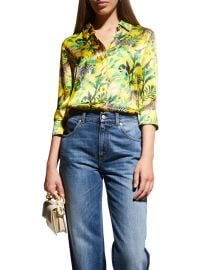 Lx27Agence Dani Silk Tropical Animal Printed Button-Front Blouse at Neiman Marcus