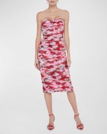 Lx27Agence Floral Caprice Strapless Midi Dress at Neiman Marcus