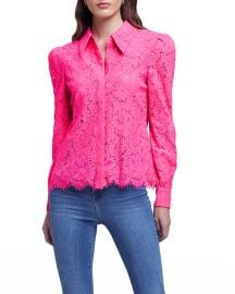 Lx27Agence Jenica Lace Long-Puffed Sleeve Blouse at Neiman Marcus