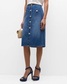 Lx27Agence Landry Button-Front Denim Midi Skirt at Neiman Marcus