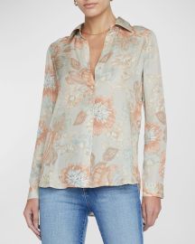 Lx27Agence Nina Soft Pastel Vintage Floral Silk Blouse at Neiman Marcus