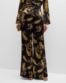 Lx27Agence Pilar Paisley-Print Wide-Leg Pants at Neiman Marcus