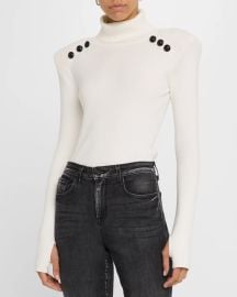 Lx27Agence Reeves Ribbed Button-Detail Turtleneck at Neiman Marcus